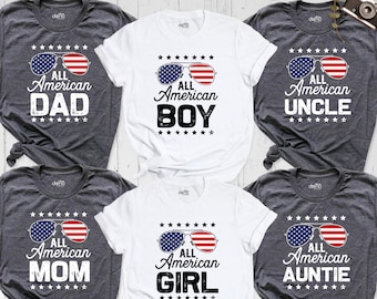 4th of July All American Family Matching Shirt, Custom USA Flag Tshirt, Patriotic Dad Mom Uncle Auntie Tee, Independence Day Celebration Tee