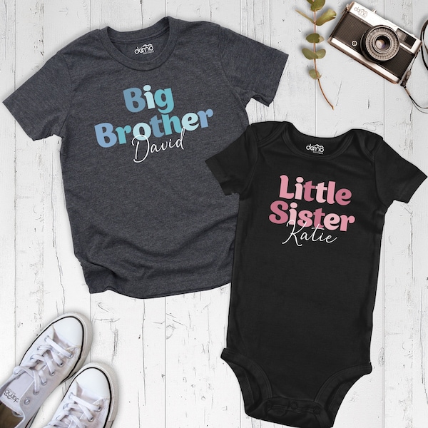 Big Brother Little Sister Shirts, Personalized Big Brother Little Sister Shirts, Matching Sibling Set, Big Brother Little Sister Shirt Set