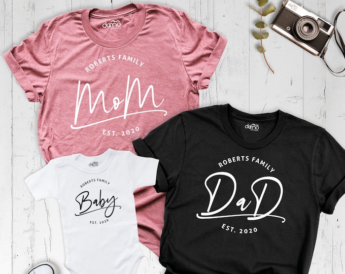 Family Last Name EST. Year Personalized, Family Anniversary Shirt, Matching Family Shirts, Personalized Family Tshirt, Mom Dad Baby Shirt