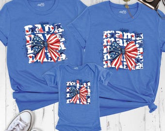 First 4th Of July Family Matching Shirt Custom USA Flag Bow Shirt, Patriotic American Mama Shirt, American Dada Shirt, American Mini Tee