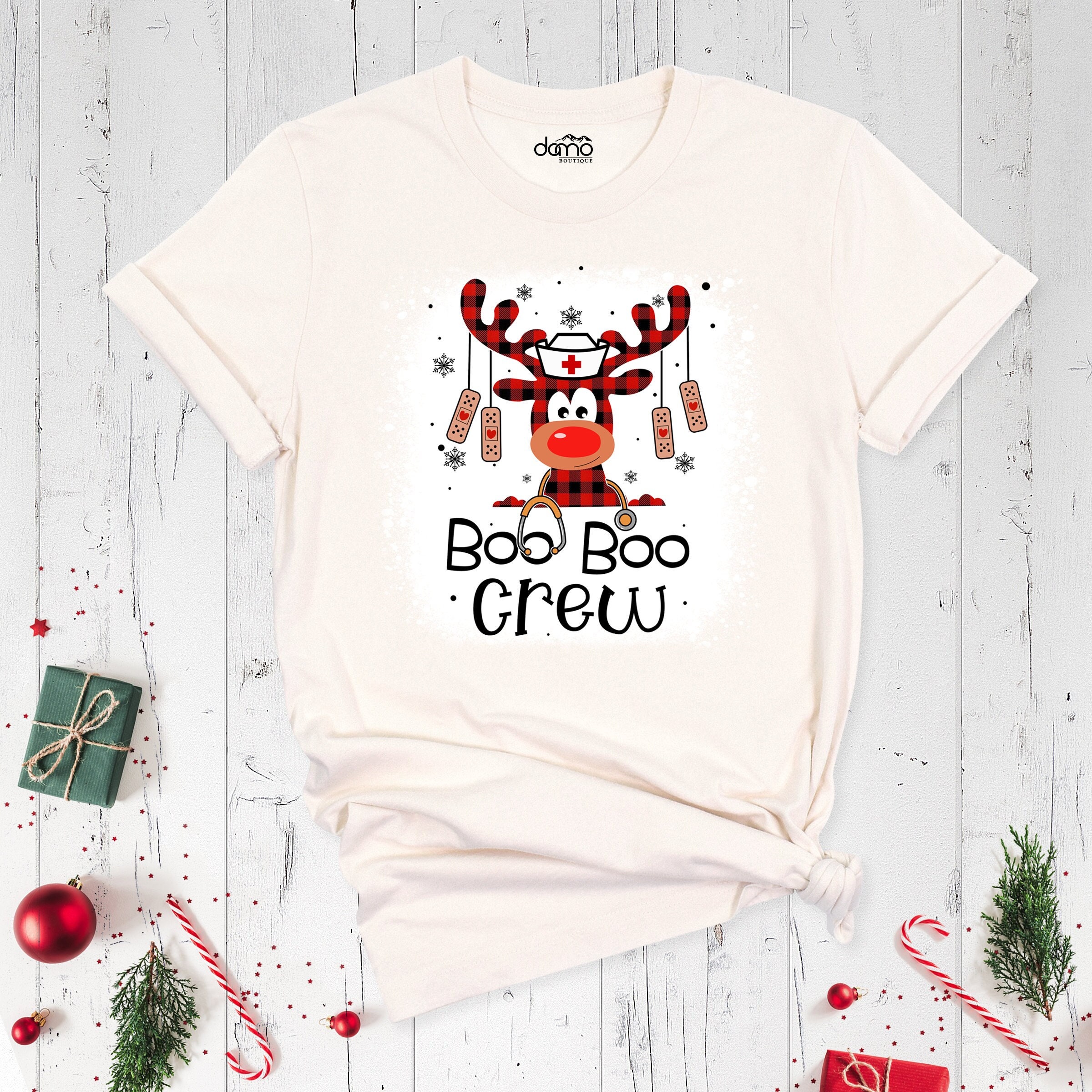 Boo Boo Crew Reindeer Nurse Christmas Buffalo Plaid Nursing T-Shirt Boo Boo Crew Reindeer Nurse Christmas Buffalo Plaid Nursing T-Shirt