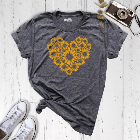 Sunflower Shirt, Flower Heart Shirt, Botanic Shirt, Floral Shirt, Women Garden Shirt, Plant Lady Shirt, Sunflower Gift Shirt, Valentine Tee
