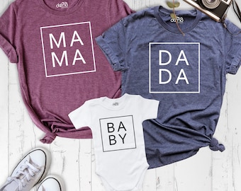 Camisetas de Mamá Papá para bebés, camisetas familiares a juego, camisetas de mamá y yo, camisetas para el Día de la Madre, camisetas para revelar el embarazo, atuendos para mamá y papá primerizos.