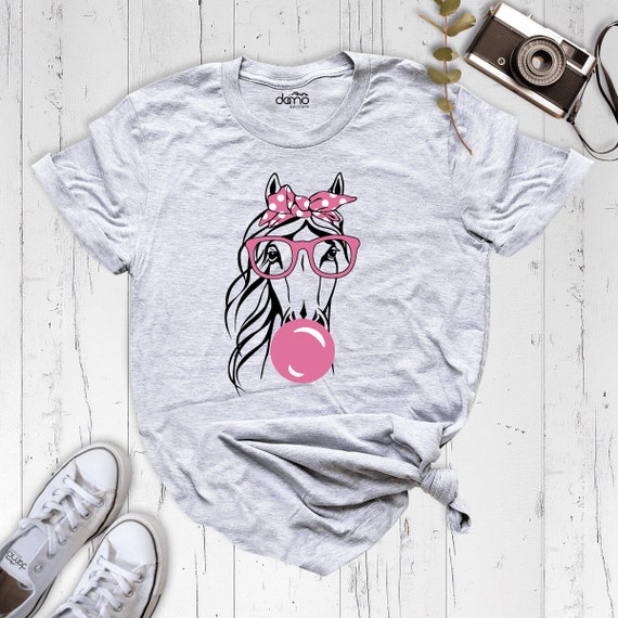 Horse Bubble Shirt, Horse With Pink Glasses and Bandana Shirt, Farm Girl Shirt, Women Tee, Horse Lady Shirt, Horse With Glasses Tee