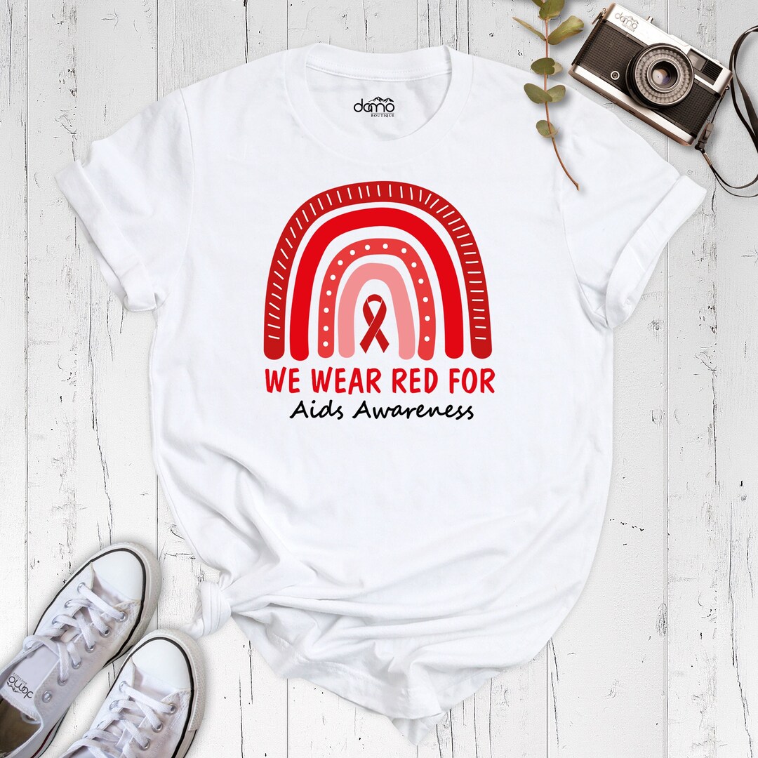 We Wear Red for Aids Awareness Shirt, HIV Warrior Shirt, Red Ribbon ...