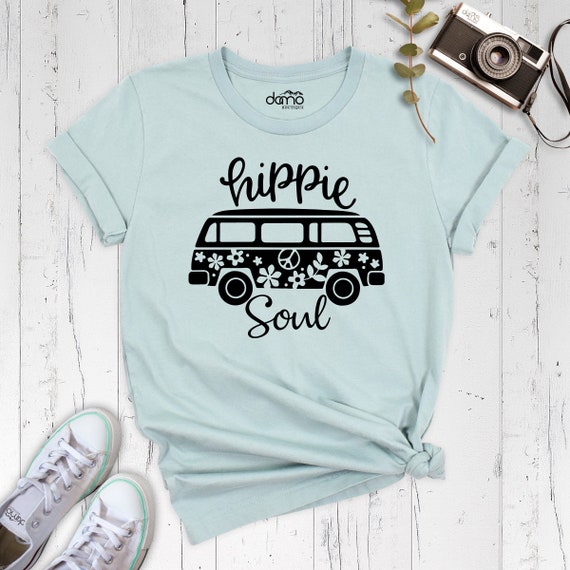 Vintage Hippie Van Flower Bus With Peace Sign Gift 60s 70s T-Shirt Vintage Hippie Van Flower Bus With Peace Sign Gift 60s 70s T-Shirt