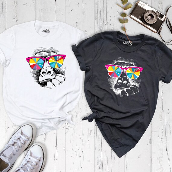 Monkey Shirt, Cool Gorilla T-Shirt, Animal Lover Shirt, Mood Shirt, Gorilla With Colored Glasses, Cute Monkey Shirt, Funny Monkey Tee
