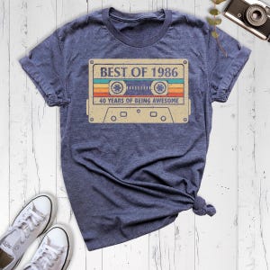 40th Birthday Shirt 1986 Cassette Tee, Vintage 1986 Shirt, Best Of 1986 T-Shirt, 40 Years of Being Awesome, Hello Forty Shirt image 2