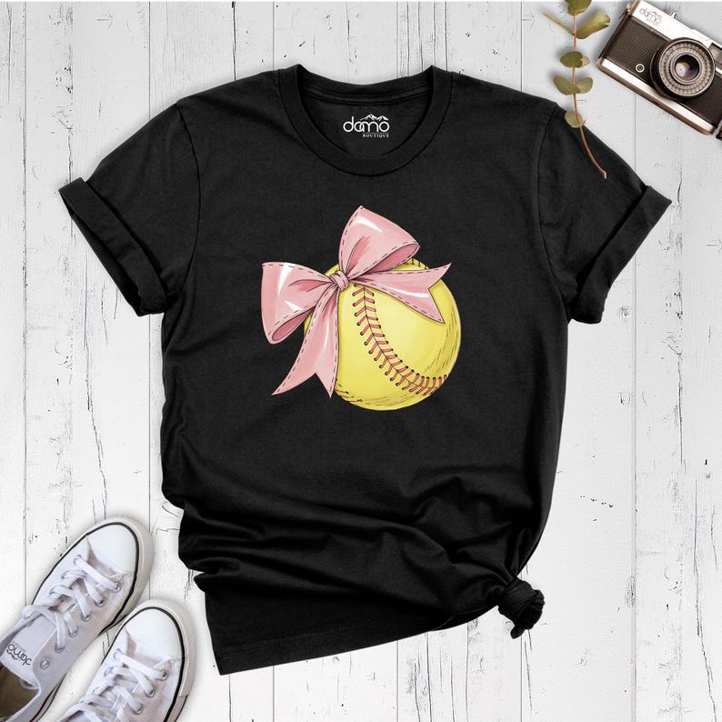 Coquette Softball Bow Shirt Softball Mom Shirt, Sports Mama Shirt, Softball Gift Shirt, Bow Shirt, Softball Player Tee, Softball Season Tee image 2