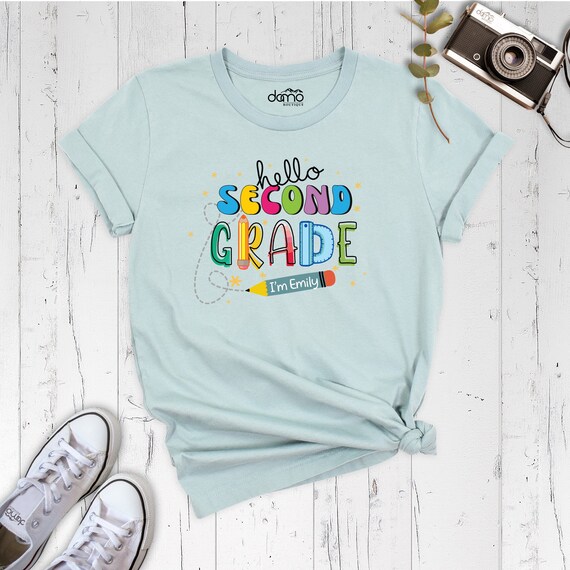 Custom Second Grade Shirt, Hello 2nd Grade Tee, Back to School Tshirt, Kids First Day of School Shirt, Personalized School Kids Name Tee