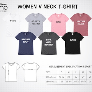 The image is a color chart for women's neck t-shirts, displaying various sizes and colors.