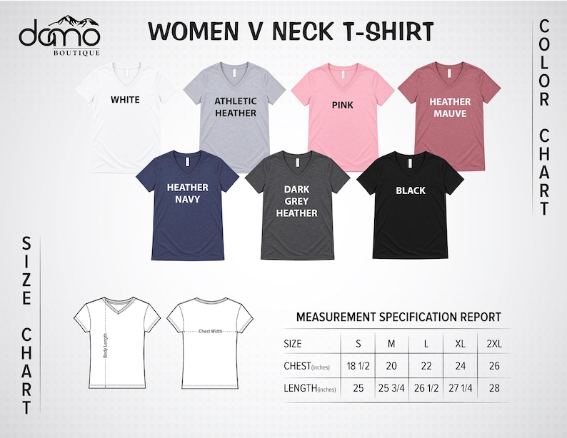 The image is a color chart for women's neck t-shirts, displaying various sizes and colors.