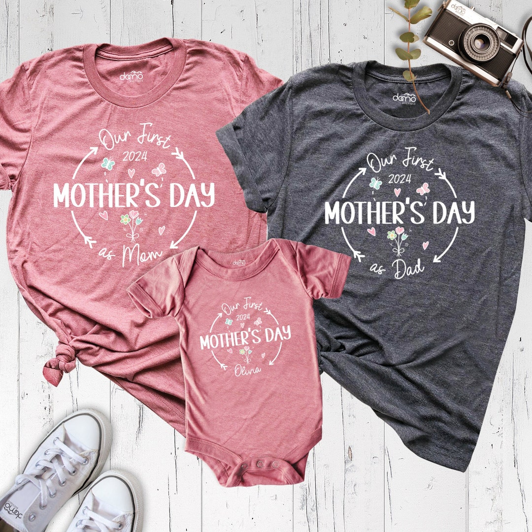Our First Mothers Day Shirt, Mom Dad Baby Matching Shirt, Custom Name ...