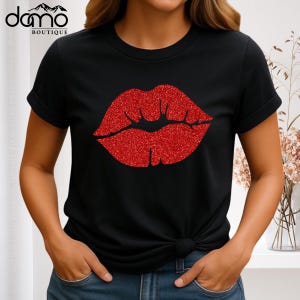 Glitter Red Lips Shirt Kiss Women Tee Valentines Day Tshirt Gift for Her Shirt, Sparkle Lover Shirt, Cute Valentine Tee, Girlfriend shirt bild 11