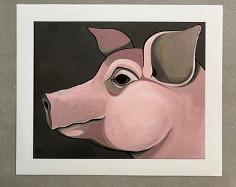 Pig Art Print of Original Acrylic Painting, Farmhouse Art, Farm Animal Wall Decor