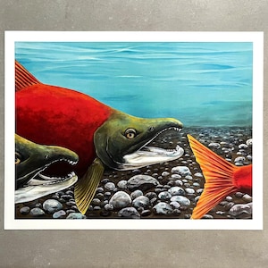 Sockeye Salmon Fish Painting 9x12 Print