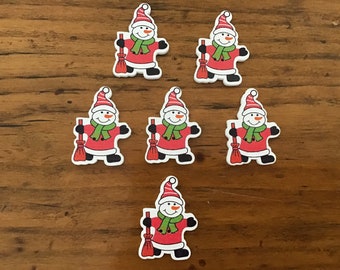 Six Snowman Buttons - Christmas Buttons - Size 3cms