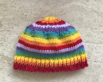 Instant download knitting pattern - rainbow baby  beanie/hat - made in double knit makes four sizes