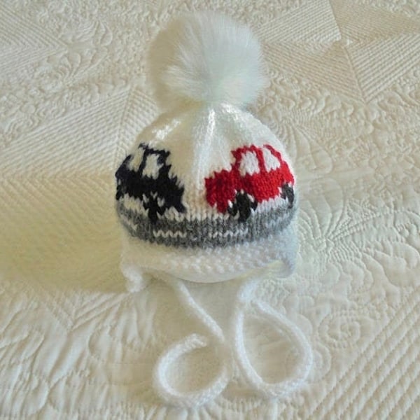 Instant download knitting pattern baby car hat, baby boy hat - makes four sizes