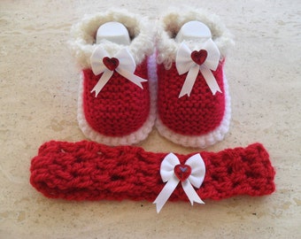 Instant download knitting pattern baby shoes/booties and crochet hair band - quick and easy makes three sizes of shoes