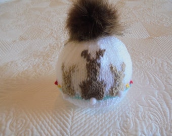 Instant download knitting pattern baby hat unisex,  bunnies hat, rabbit hat makes three sizes 0-6, 6-12 ,12-18 months