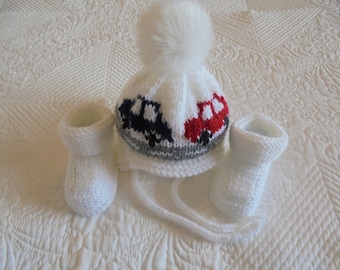 Instant download knitting pattern baby boy hat and booties, baby car hat and boots - makes four sizes