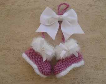 Instant download knitting pattern -hanging  baby pram charms - little booties - nursery accessories - three styles of booties