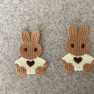 Two Crochet Rabbit Applique - Brown - Size 5cms