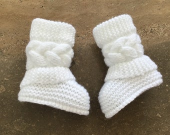 Instant download knitting pattern baby booties - baby plait cable booties - makes three sizes