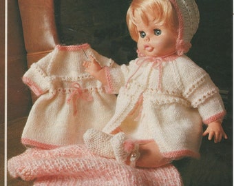 Instant download vintage doll 18 inch knitting pattern - coat, dress, booties, bonnet and blanket very sweet