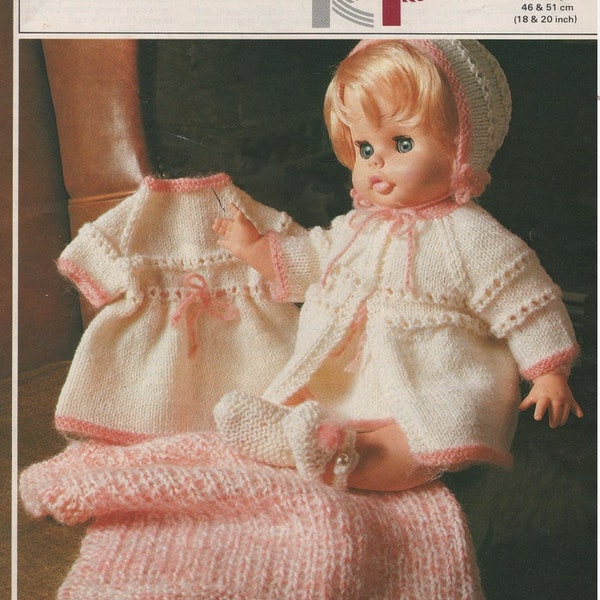 Instant download vintage doll 18 inch knitting pattern - coat, dress, booties, bonnet and blanket very sweet