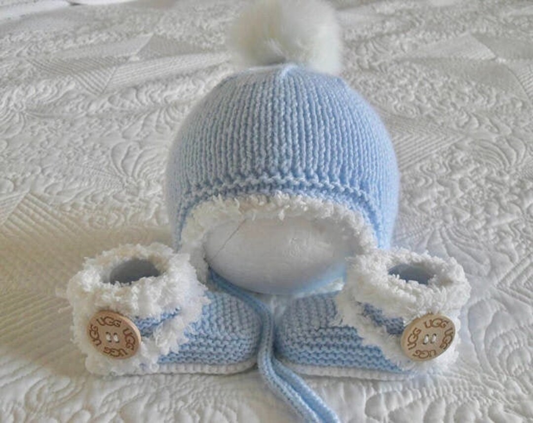 Instant Download Knitting Pattern Baby Hat and Booties, Baby Hat and