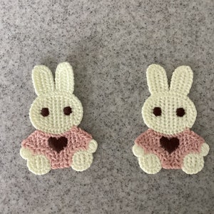 Two Crochet Rabbit Applique - Cream - Size 5cms
