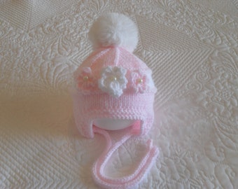 Instant download knitting pattern baby girl hat  pom pom  - 0 to 5 yrs quick easy makes four sizes