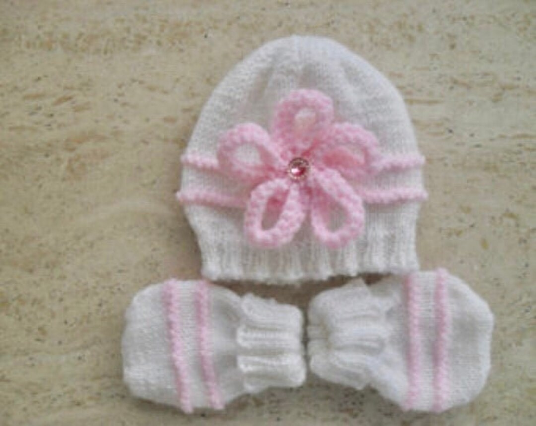 Instant Download Knitting Pattern Baby Girl Hat & Mittens Super Quick