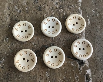 Six Round Wooden Buttons - Snow Boot - Size 30mm 3cms