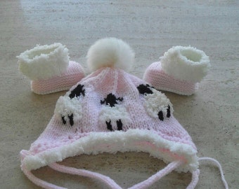 Instant download knitting pattern baby hat & booties sheep unisex - quick easy
