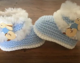 Knitted Baby Boy Boots, Baby Boy Booties - Size 0 to 3 Months