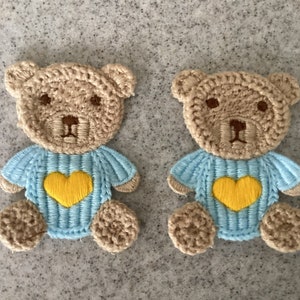 Two Crochet Bear Appliqué - Blue - Size 6cms