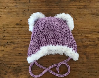 Crochet Baby Girl Hat, Baby Bear Hat - Size 0 to 3 Months