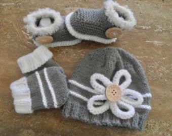 Instant download knitting pattern - baby booties hat and mittens - makes three sizes