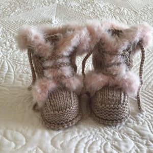 Instant Download Knitting Pattern Baby Faux Fur Booties - Makes 3 Sizes