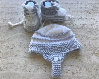 Instant Download Knitting Pattern Baby Boy Hat And Booties - Makes Three Sizes