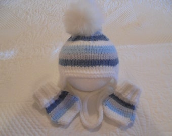 Instant download knitting pattern baby boy hat & mittens set - quick easy makes four sizes