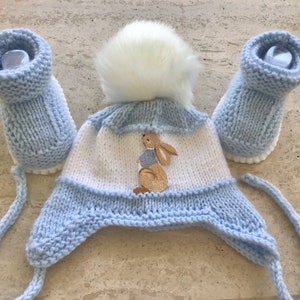 Instant Download Knitting Pattern Baby Boy Hat And Booties - Makes Four sizes