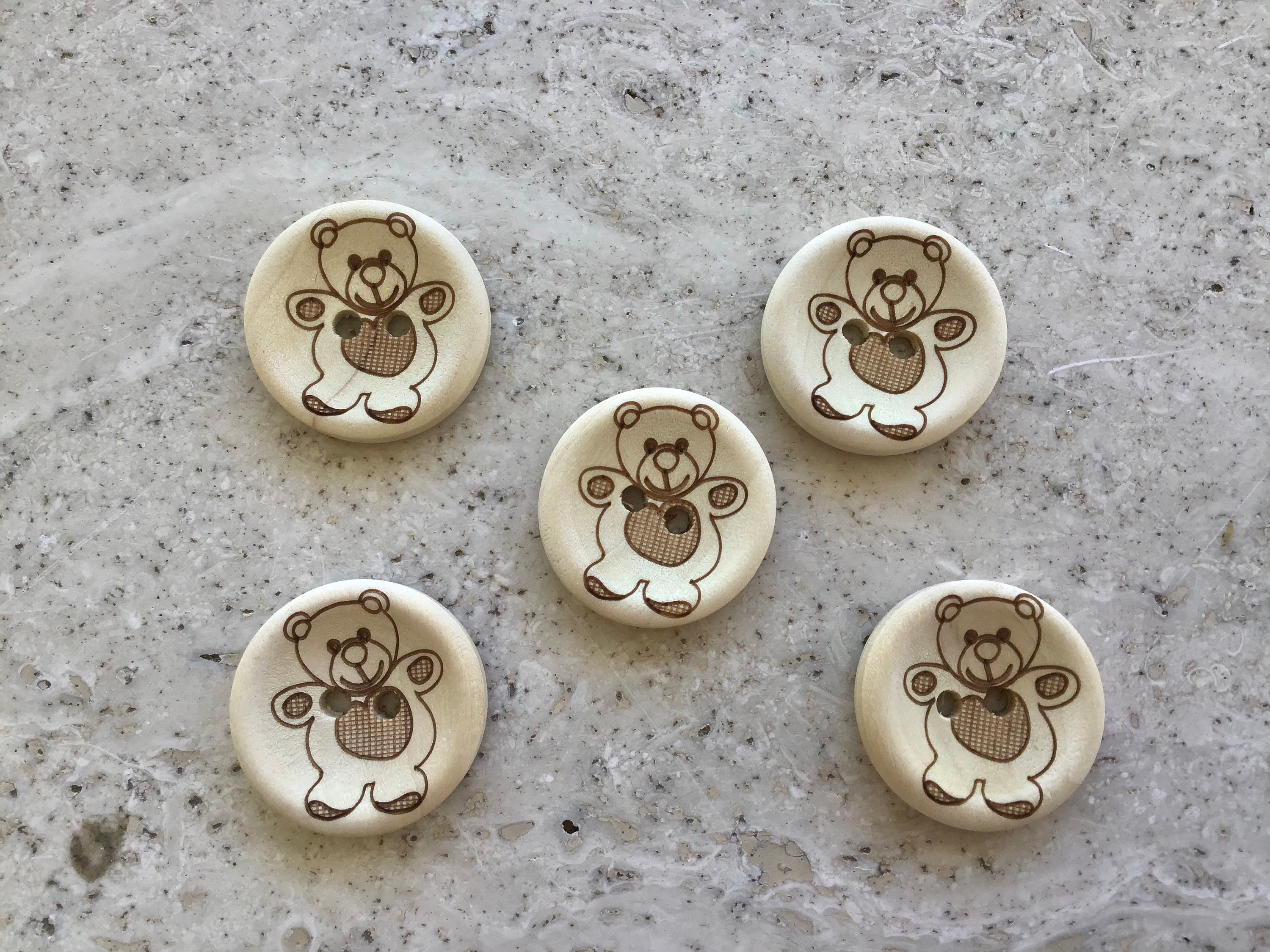 Six round wooden baby buttons baby bear teddy bear buttons Etsy