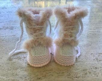 Instant Download Knitting Pattern Baby Faux Fur Lace Up Booties