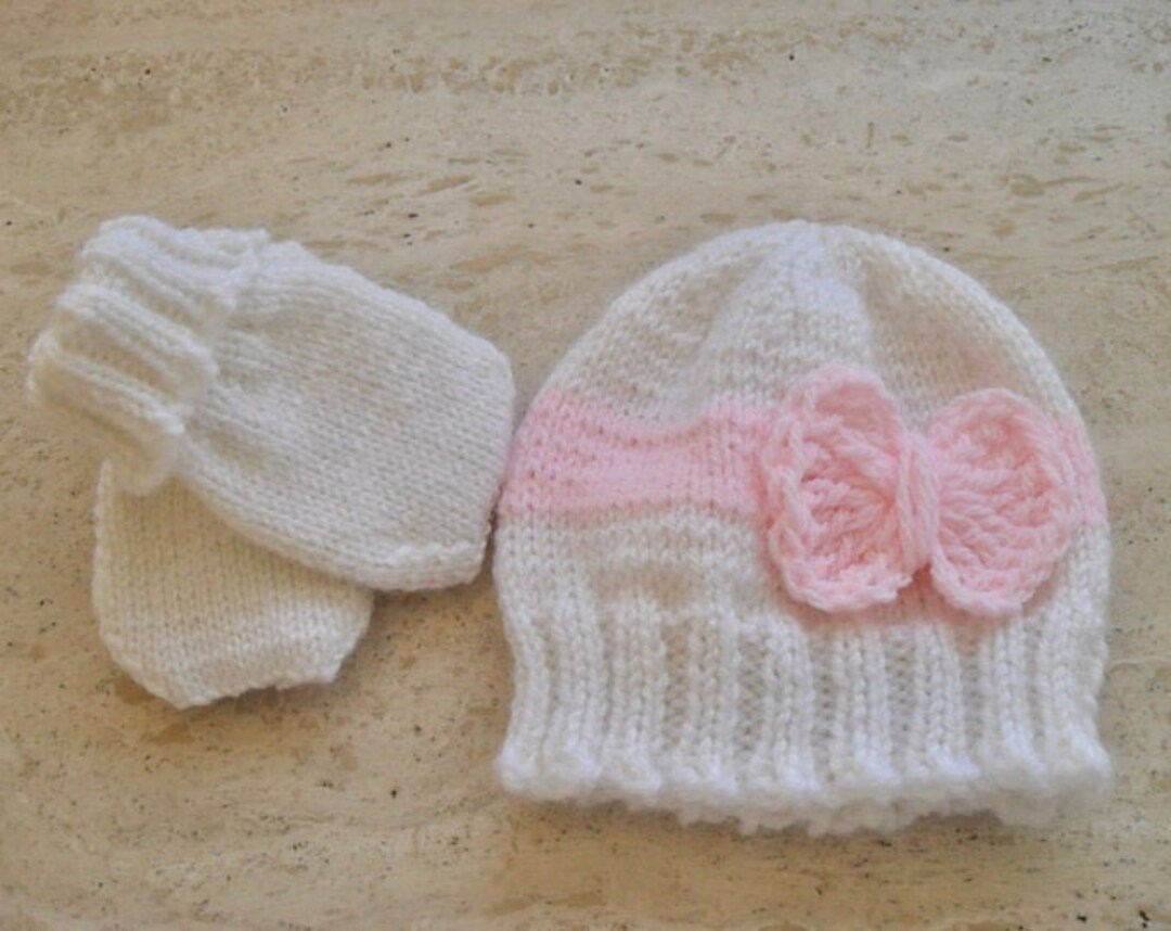 Instant Download Knitting Pattern Baby Girl Hat & Mittens Quick Easy