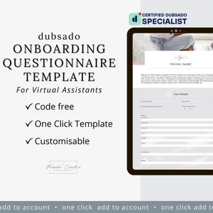 Dubsado One Click Onboarding Template for Virtual Assistants | CODE FREE | Dubsado Questionnaire, Welcome Pack, Dubsado Form, Welcome Guide