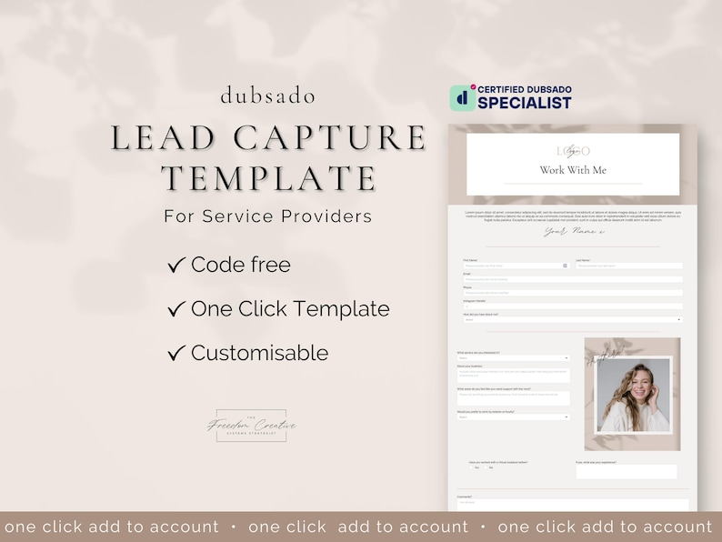 Dubsado One Click Lead Capture Template for Service Providers | CODE FREE | Dubsado Template | Lead Capture Template | Dubsado Forms image 1